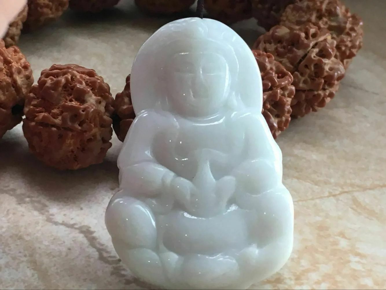 10% OFF- Certified Natural Jadeite Emerald Jade Tablet Translucent Blessing Guanyin Pendant《Grade A》K1559