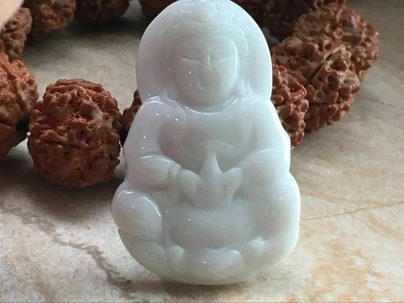 10% OFF- Certified Natural Jadeite Emerald Jade Tablet Translucent Blessing Guanyin Pendant《Grade A》K1559