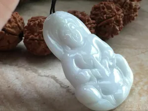 10% OFF- Certified Natural Jadeite Emerald Jade Tablet Translucent Blessing Guanyin Pendant《Grade A》K1559