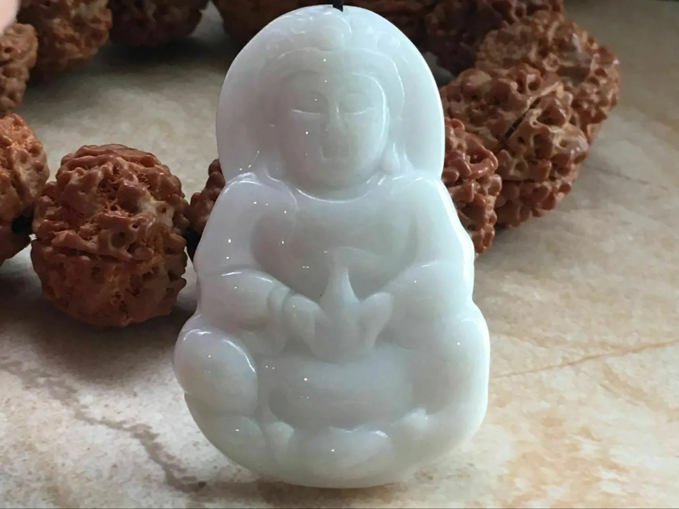 10% OFF- Certified Natural Jadeite Emerald Jade Tablet Translucent Blessing Guanyin Pendant《Grade A》K1559