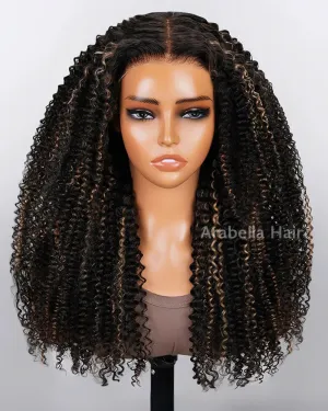 13x4 Lace Front Afro Curly Highlight #27 Colored Bleached Knots Free Part Human Hair Wigs