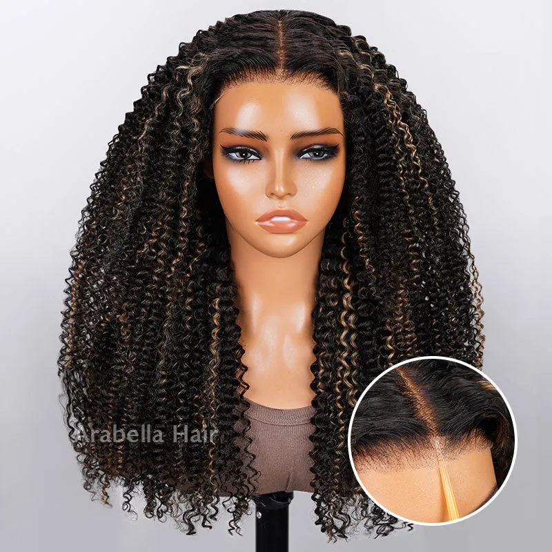 13x4 Lace Front Afro Curly Highlight #27 Colored Bleached Knots Free Part Human Hair Wigs