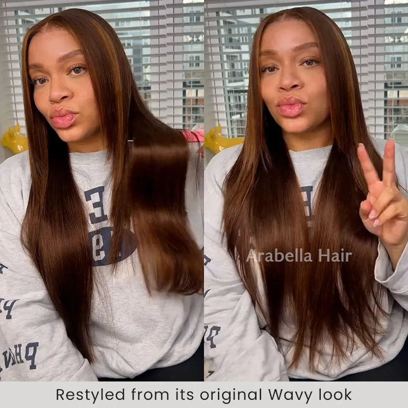 13x4 Lace Front Dark Brown With #30 Highlight Color Body Wave Bleached Knots Human Hair Wigs