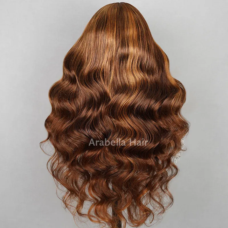 13x4 Lace Front Dark Brown With #30 Highlight Color Body Wave Bleached Knots Human Hair Wigs