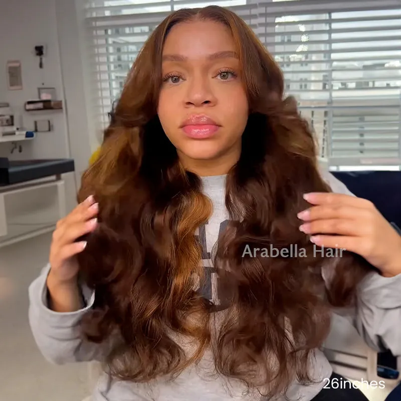 13x4 Lace Front Dark Brown With #30 Highlight Color Body Wave Bleached Knots Human Hair Wigs