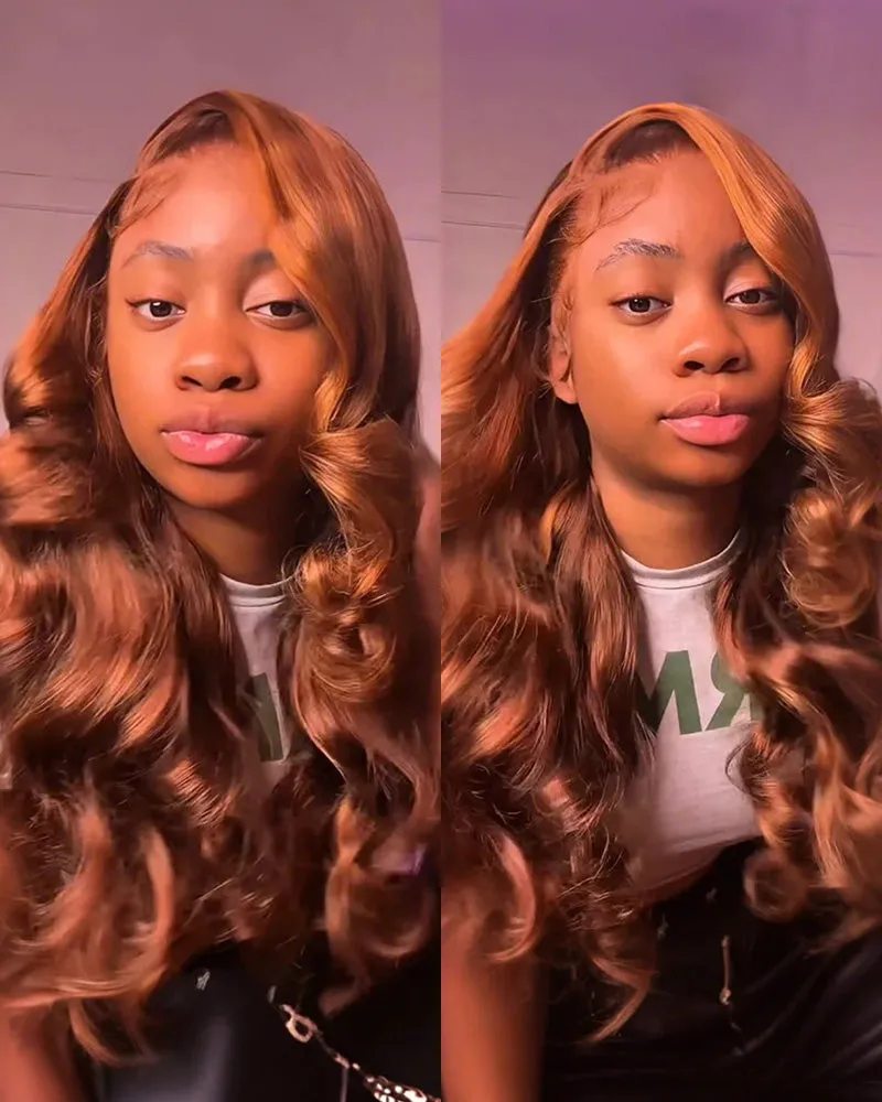 13x4 Lace Front Dark Brown With #30 Highlight Color Body Wave Bleached Knots Human Hair Wigs