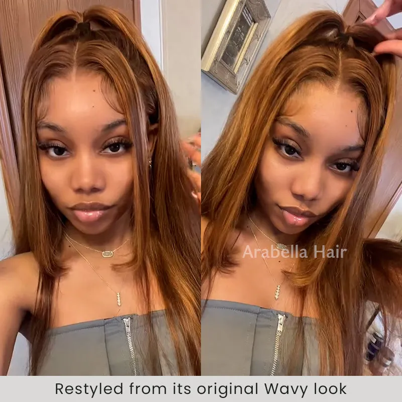 13x4 Lace Front Dark Brown With #30 Highlight Color Body Wave Bleached Knots Human Hair Wigs
