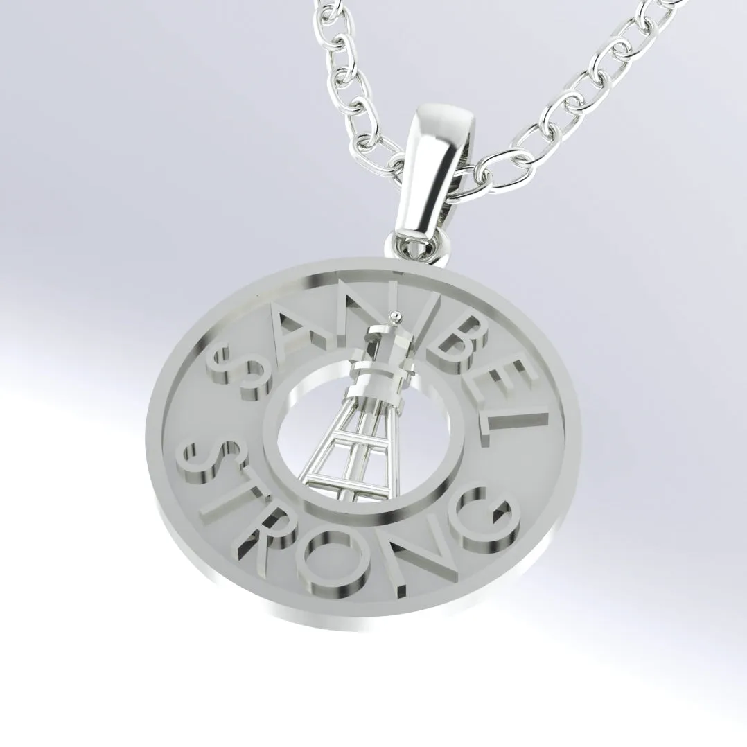 14K White Gold Sanibel Strong pendant with  1.1mm D/C Cable chain 16/18” Adjustable