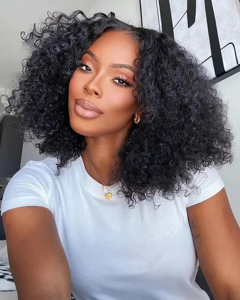 14" V-Part Deep Curly Bob Wig   12" Reddish Purple Burgundy Layered Straight Wig With Bangs