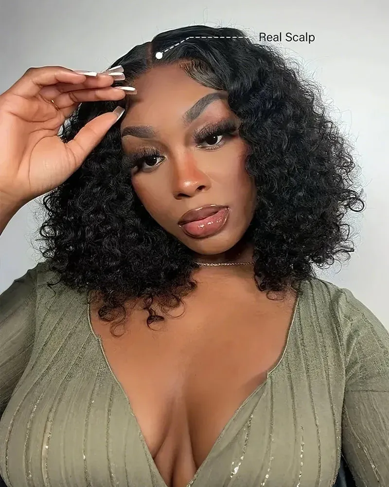 14" V-Part Deep Curly Bob Wig   12" Reddish Purple Burgundy Layered Straight Wig With Bangs