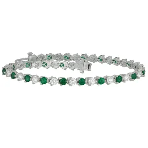 18k White Gold Three-Prong Alternating Emerald and Diamond Signature Bracelet 7", EM=2.36tw D=2.61tw