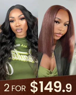 18" V-Part Body Wave Human Hair Wig   12" Chestnut Brown 6x5 Lace Straight Bob Wig