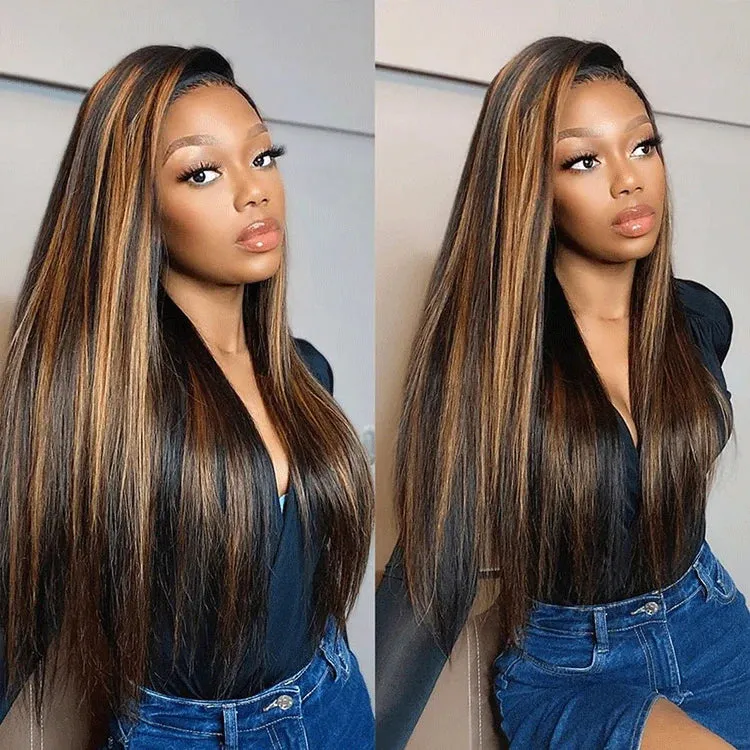 【30" Super Sale】Minimalist Color Series Glueless 13x4 Lace Front Pre-Bleached Knots Blonde and Brown Highlight Colored Body Wave/Straight Human Hair Wig