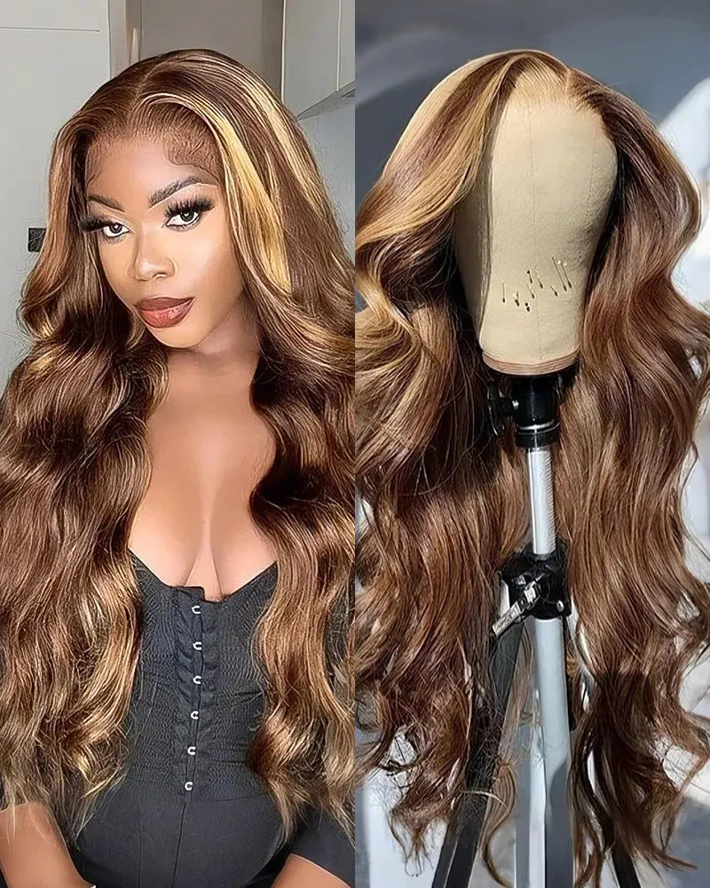 【30" Super Sale】Minimalist Color Series Glueless 13x4 Lace Front Pre-Bleached Knots Blonde and Brown Highlight Colored Body Wave/Straight Human Hair Wig