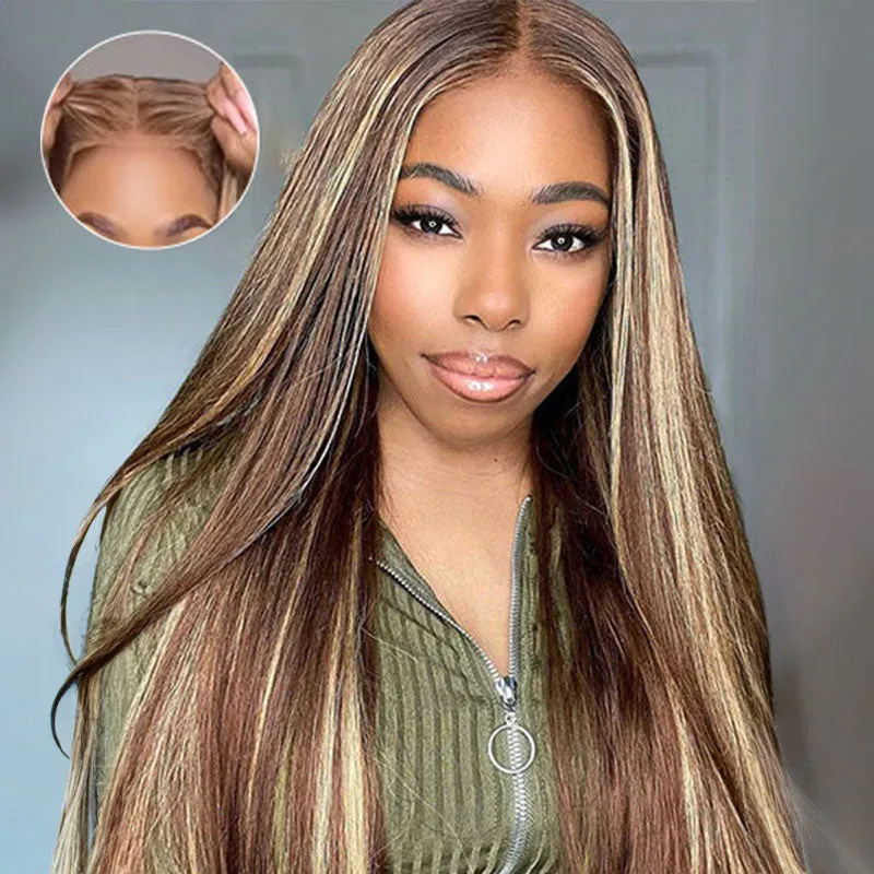 【30" Super Sale】Minimalist Color Series Glueless 13x4 Lace Front Pre-Bleached Knots Blonde and Brown Highlight Colored Body Wave/Straight Human Hair Wig