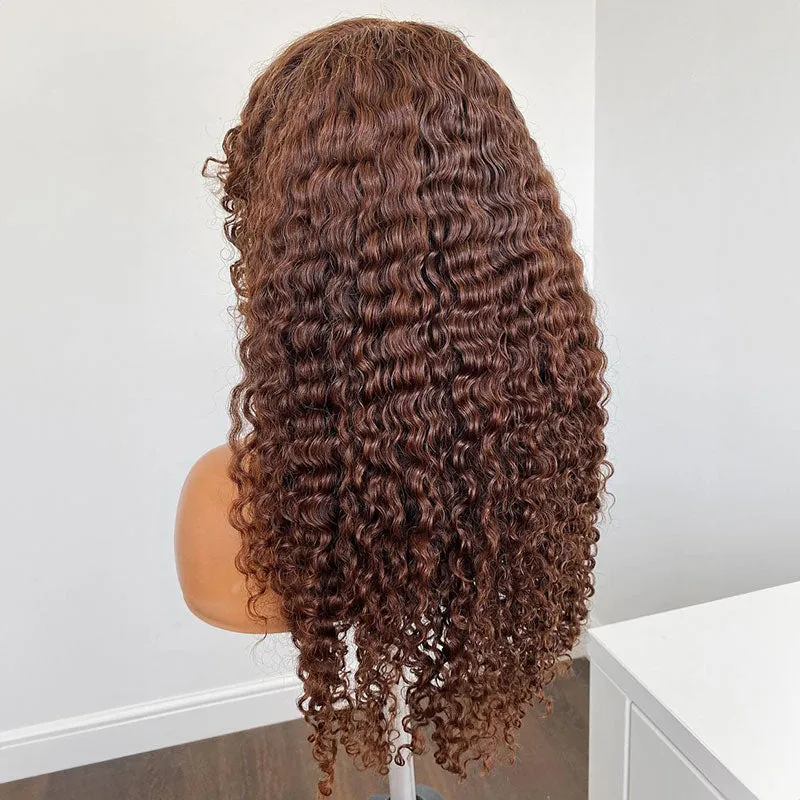 #4 Dark Brown Colored Afro Kinky Curly Wig With Bangs Full Machine Made Wigs Remy Hair