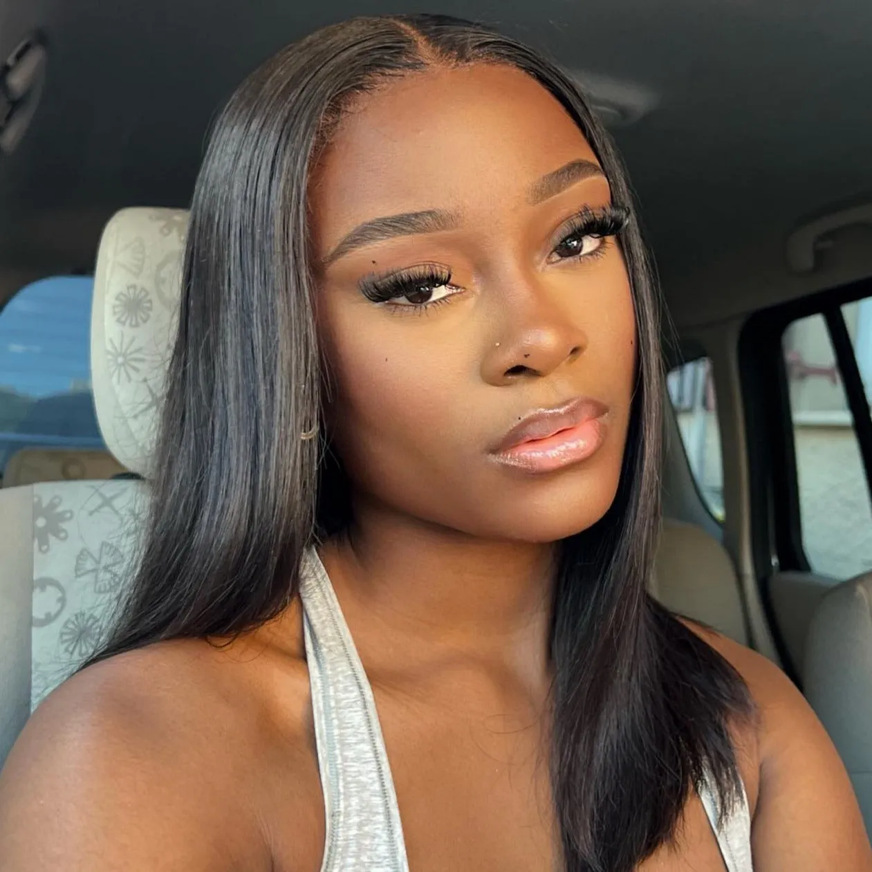 4x4 Lace Closure Glueless Straight Wig Natural Black Human Hair Wigs