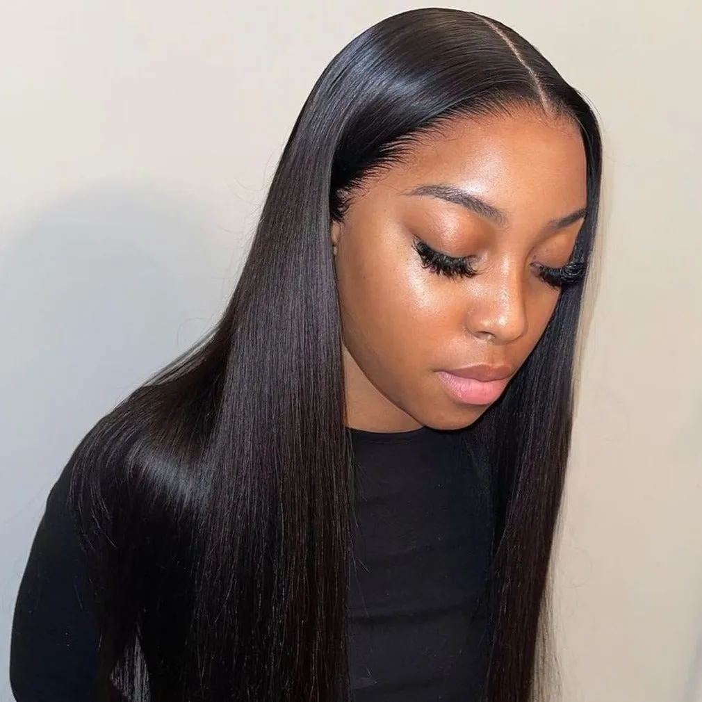 4x4 Lace Closure Glueless Straight Wig Natural Black Human Hair Wigs