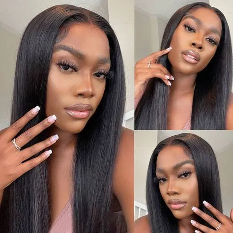 4x4 Lace Closure Glueless Straight Wig Natural Black Human Hair Wigs