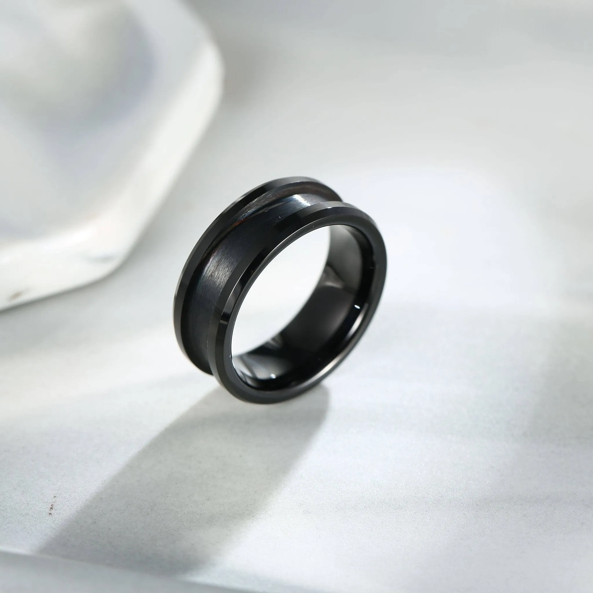 8mm/6mm Black Blank Channel Tungsten Carbide Wedding Band for Men & Women