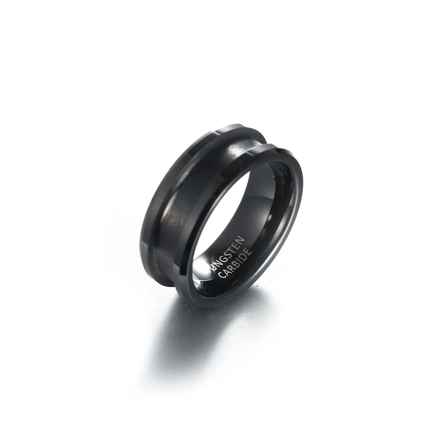 8mm/6mm Black Blank Channel Tungsten Carbide Wedding Band for Men & Women