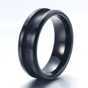 8mm/6mm Black Blank Channel Tungsten Carbide Wedding Band for Men & Women