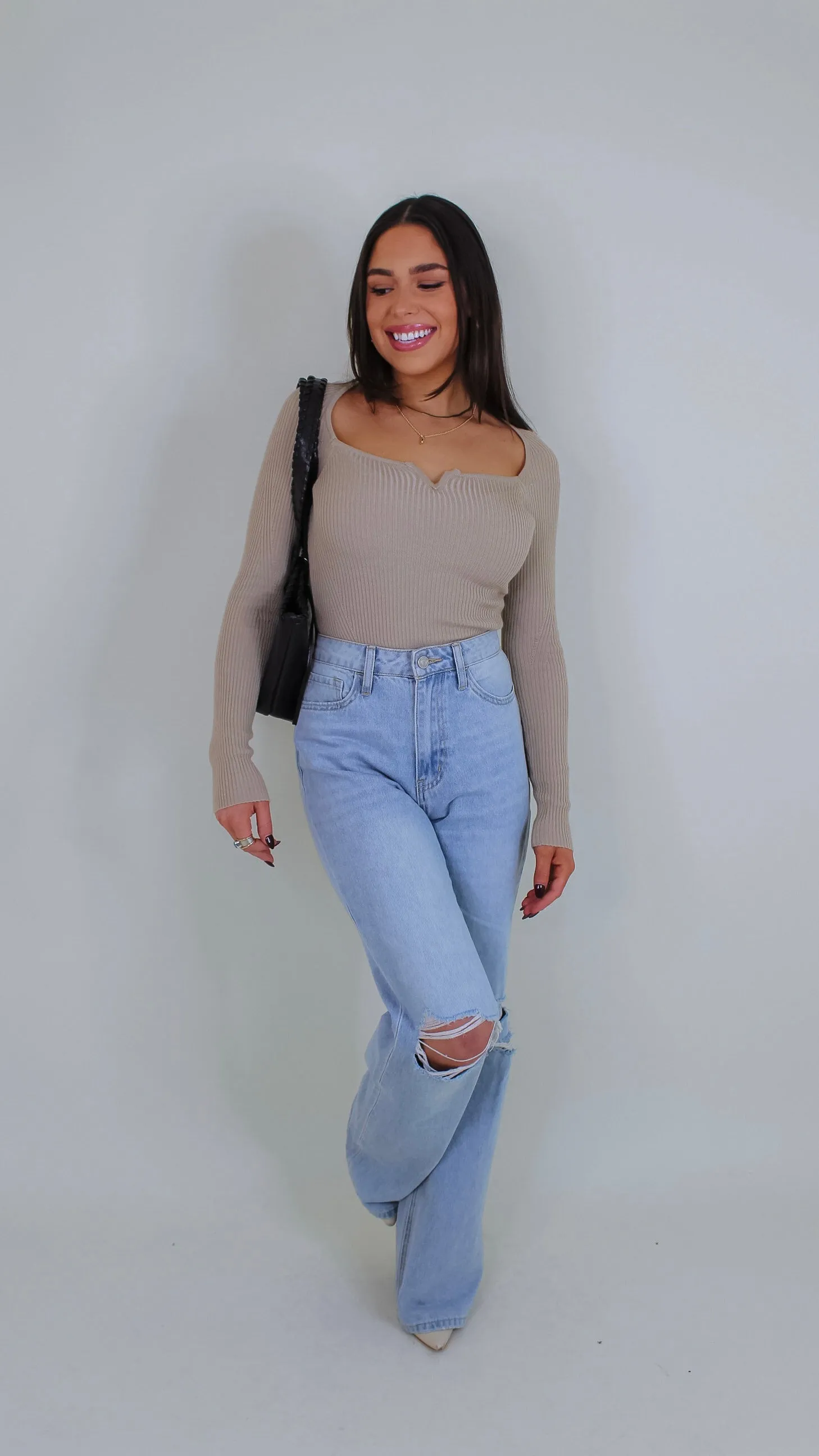 Aina Ribbed Knit Top - Biege