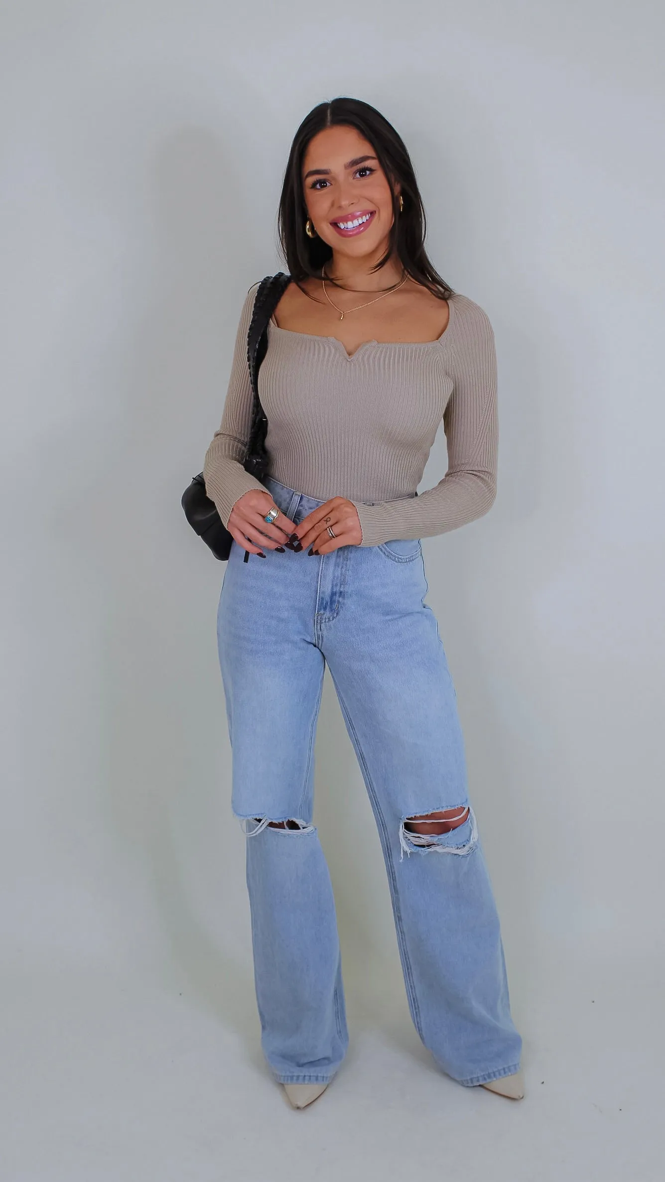 Aina Ribbed Knit Top - Biege