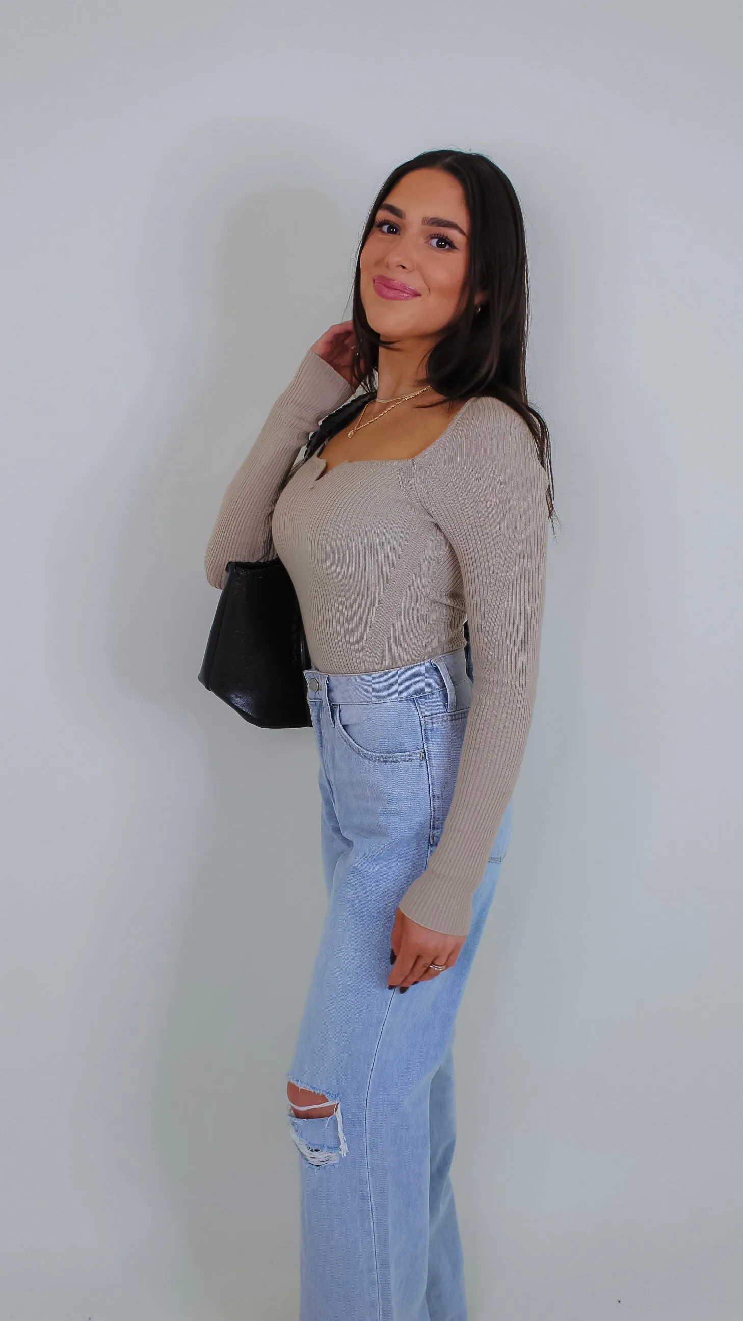 Aina Ribbed Knit Top - Biege