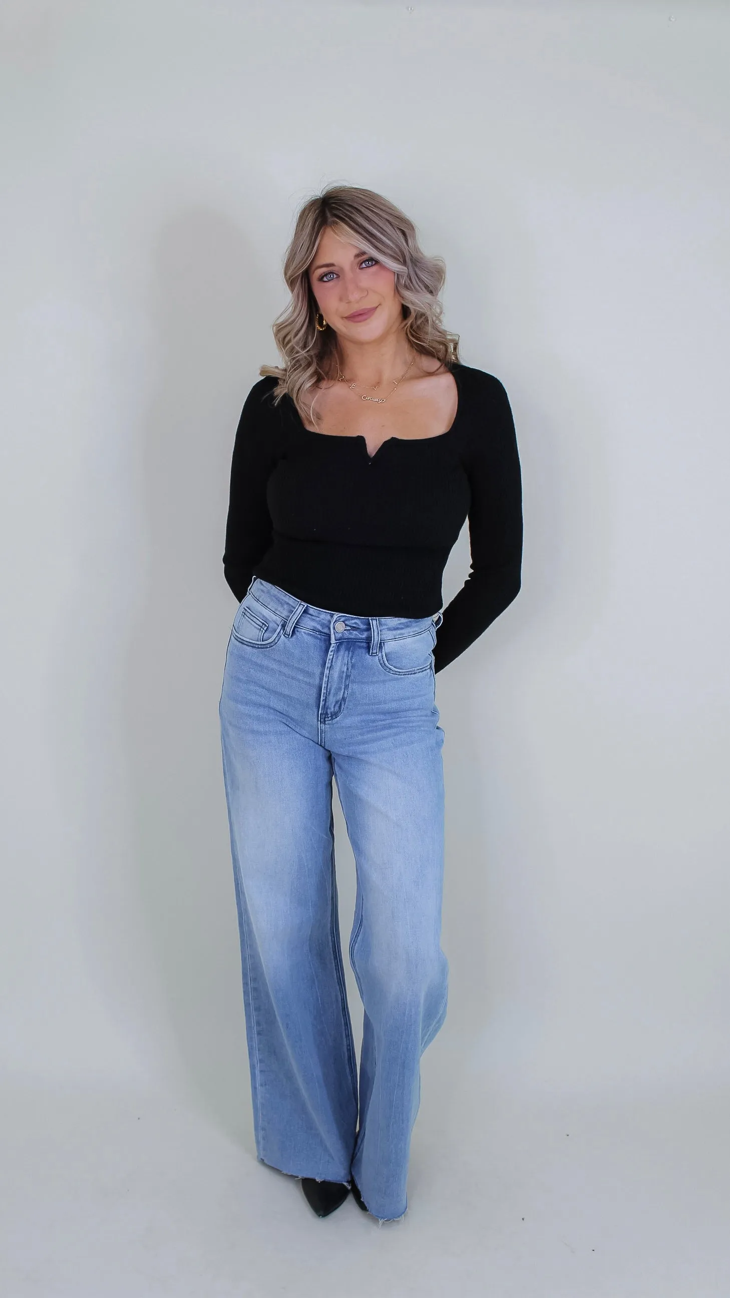 Aina Ribbed Knit Top - Black