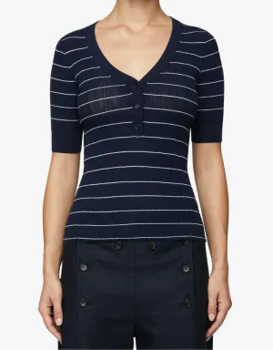 A.L.C. Francis Fine Cotton Knit Top in Navy & Bright White