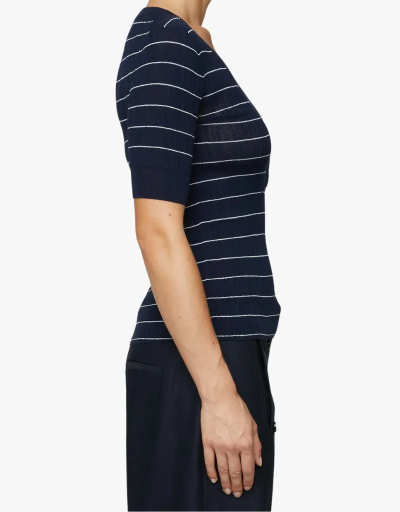 A.L.C. Francis Fine Cotton Knit Top in Navy & Bright White