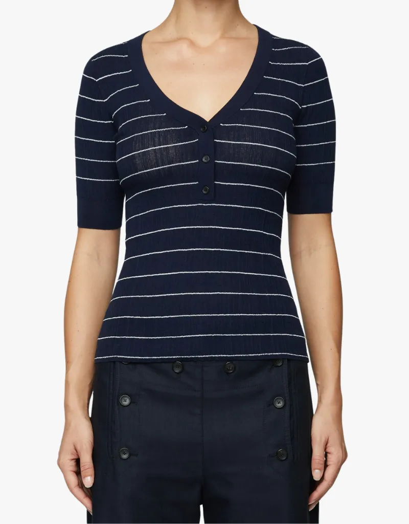 A.L.C. Francis Fine Cotton Knit Top in Navy & Bright White