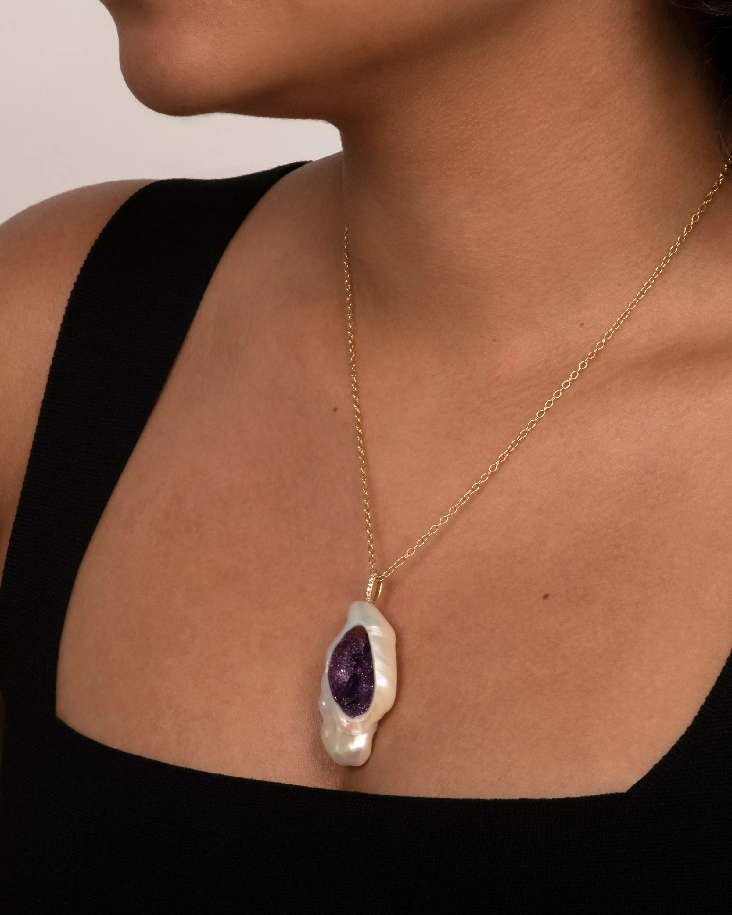 Amethyst and Pearl Pendant Necklace