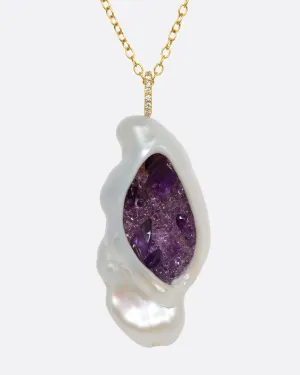 Amethyst and Pearl Pendant Necklace