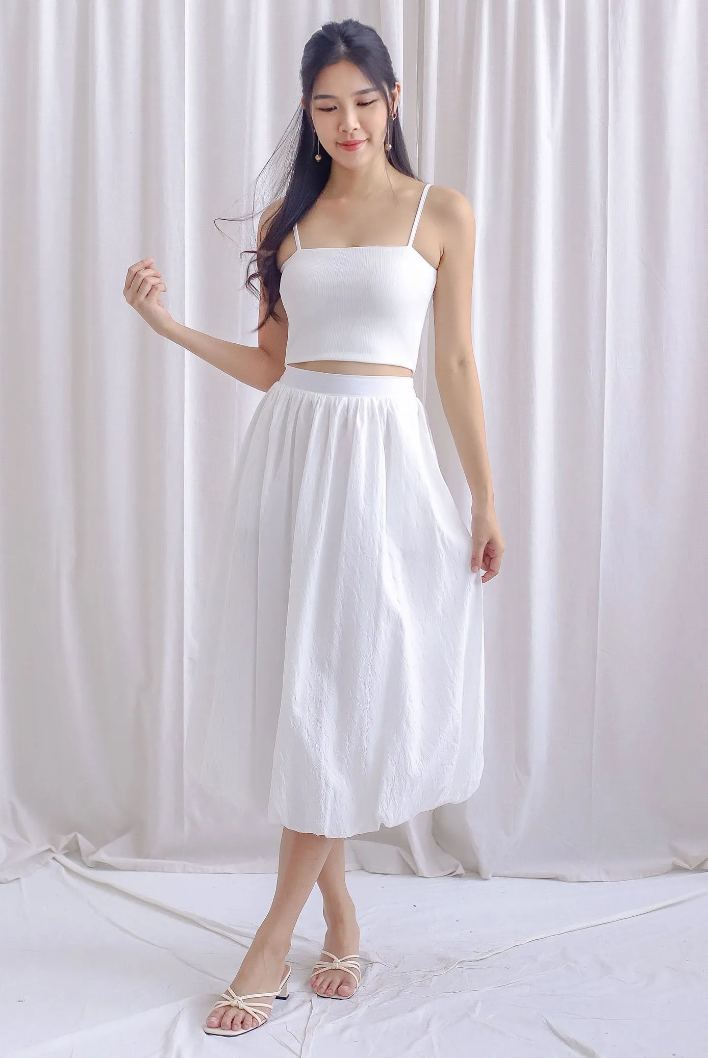Amethyst Embossed Poofy Midi Skirt In White