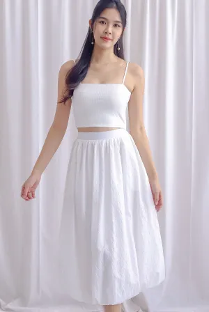 Amethyst Embossed Poofy Midi Skirt In White