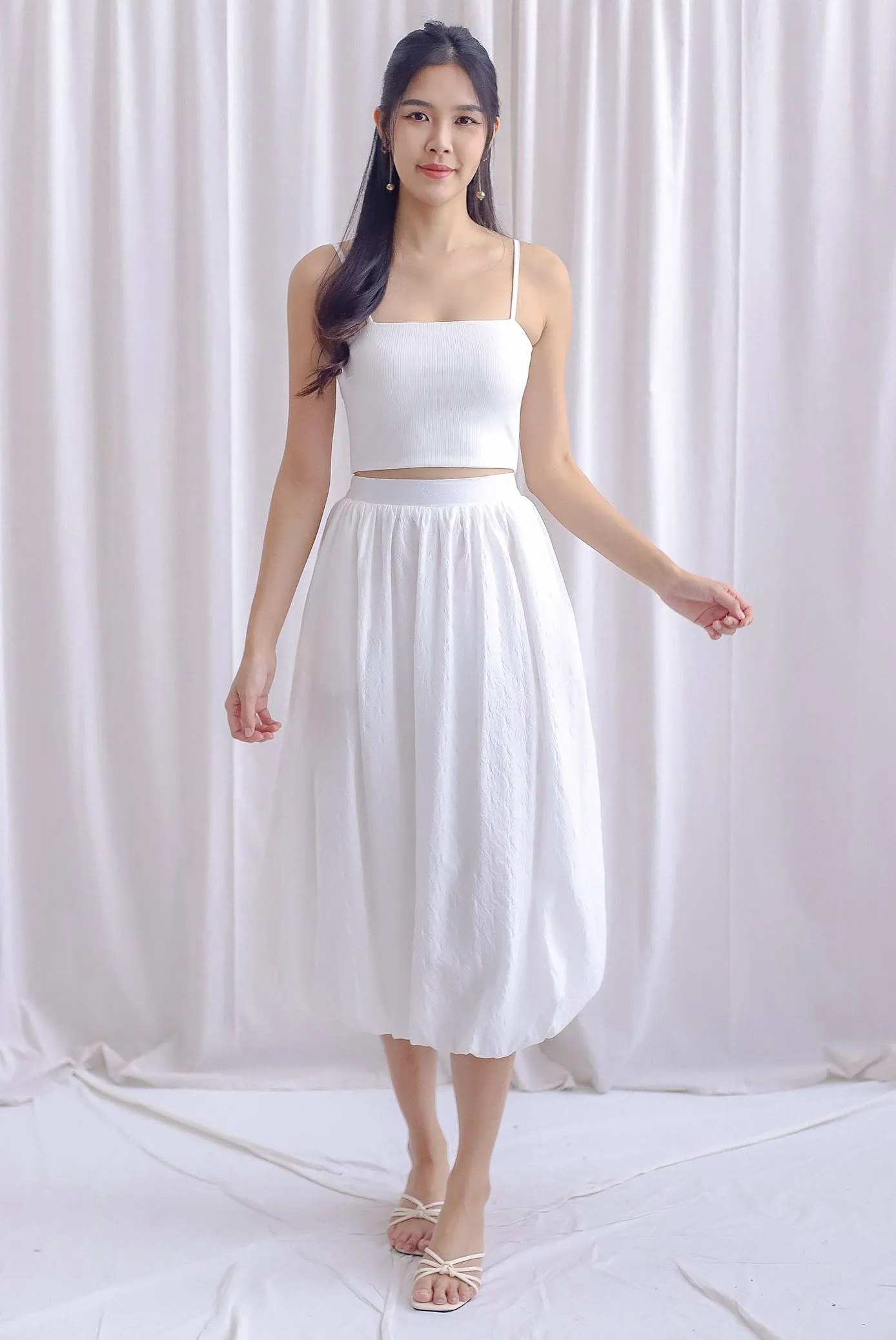 Amethyst Embossed Poofy Midi Skirt In White