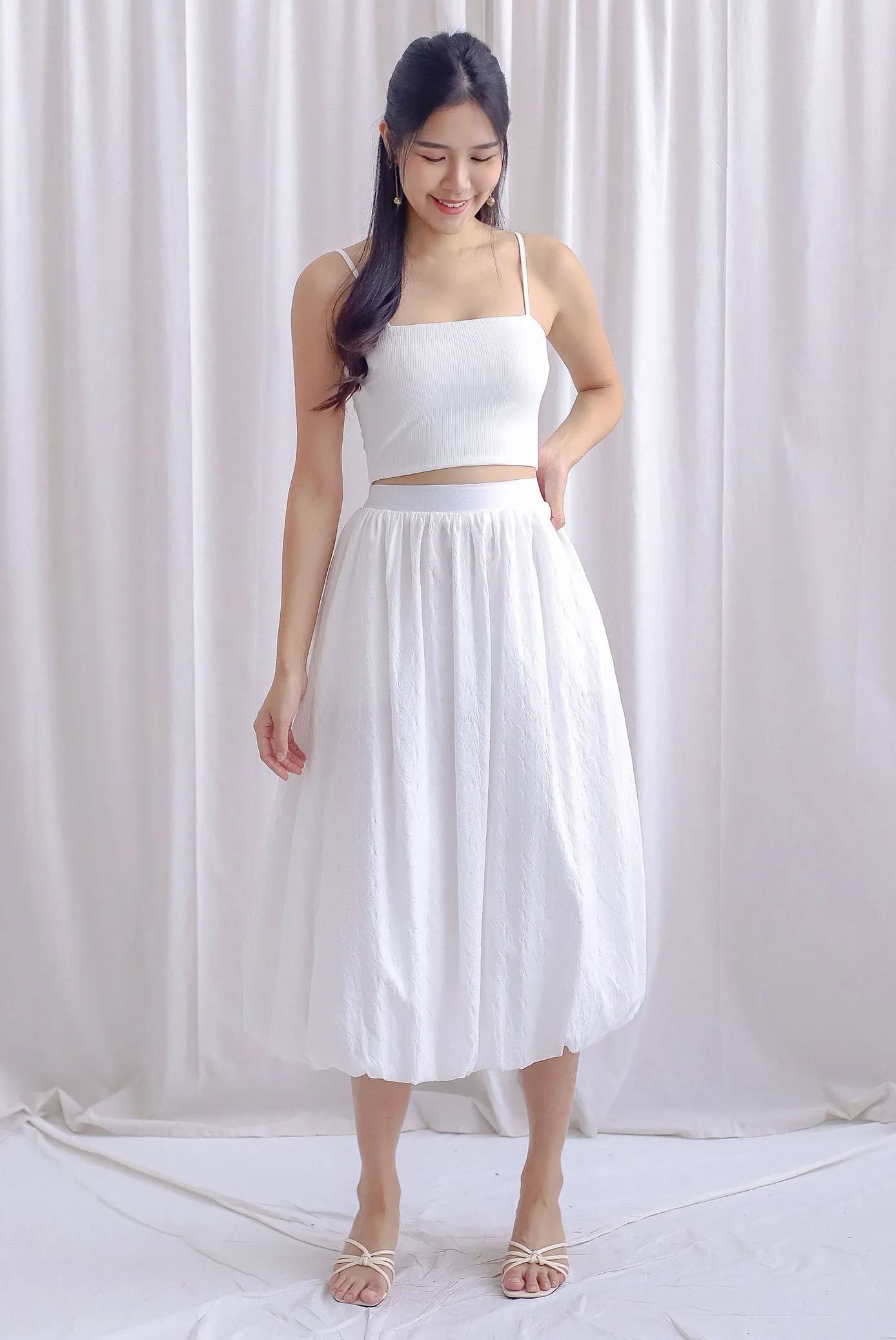 Amethyst Embossed Poofy Midi Skirt In White
