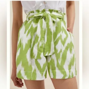Anthropologie Breezy Paperbag Shorts in Chartreuse Linen