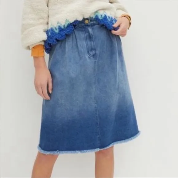 Anthropologie Porridge Denese Pleated Denim Midi Skirt NWT Size Extra Small XS