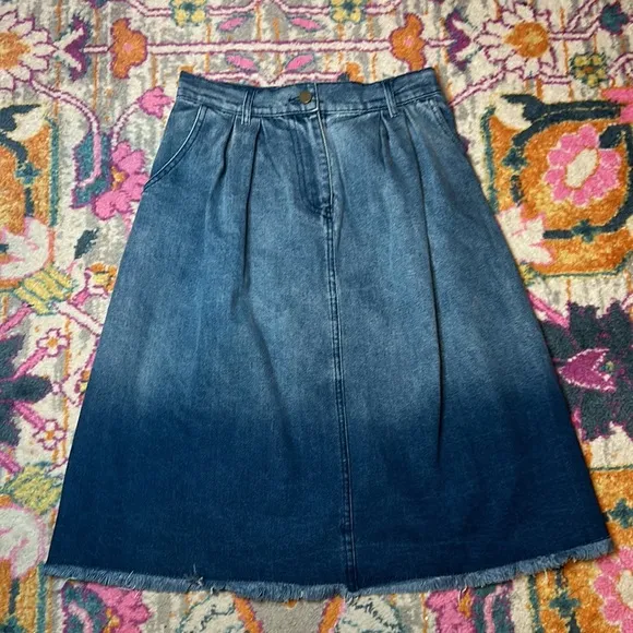 Anthropologie Porridge Denese Pleated Denim Midi Skirt NWT Size Extra Small XS