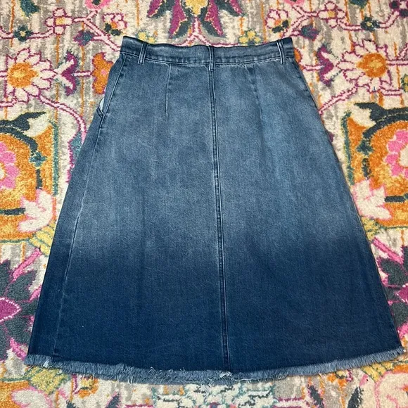 Anthropologie Porridge Denese Pleated Denim Midi Skirt NWT Size Extra Small XS