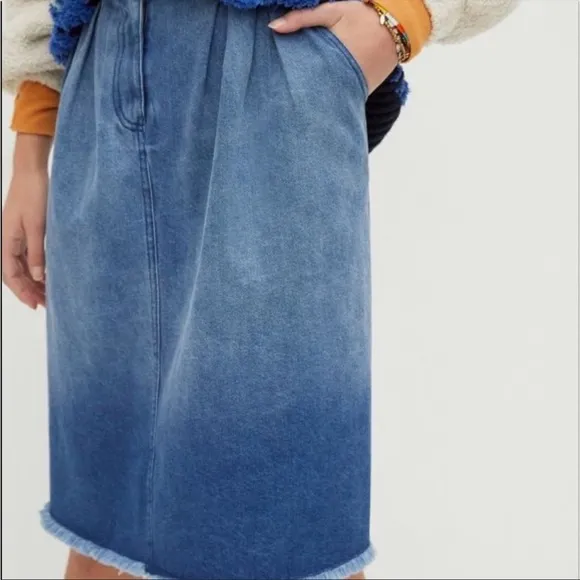 Anthropologie Porridge Denese Pleated Denim Midi Skirt NWT Size Extra Small XS