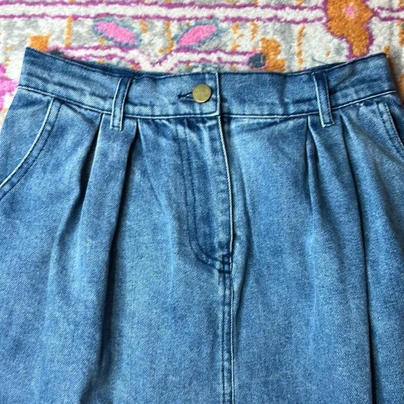 Anthropologie Porridge Denese Pleated Denim Midi Skirt NWT Size Extra Small XS