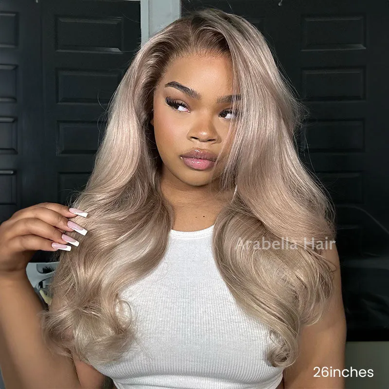 Ash Blonde with Dark Roots Ombre Color Blowout In Wavy13x4 Lace Front Human Hair Wig Free Part