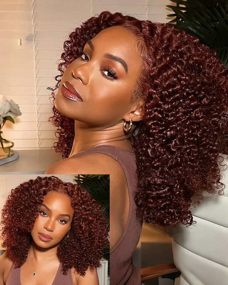 Auburn Reddish Brown Copper #33B Water Wave Curly 13x4 Lace Front Human Hair Wig