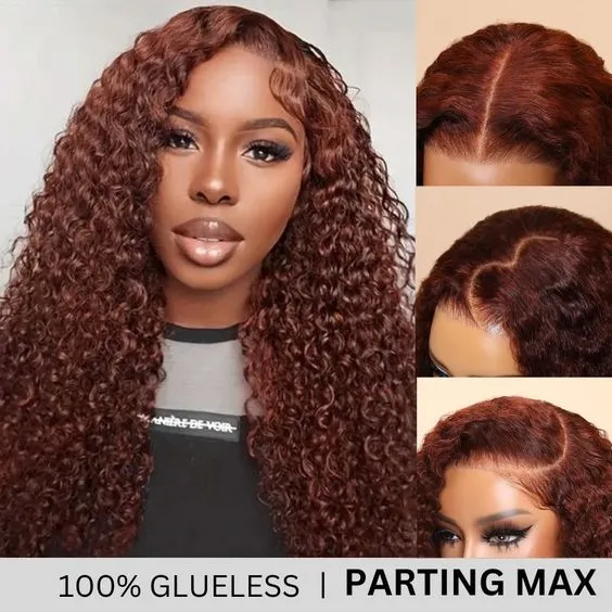 Auburn Reddish Brown Copper #33B Water Wave Curly 13x4 Lace Front Human Hair Wig