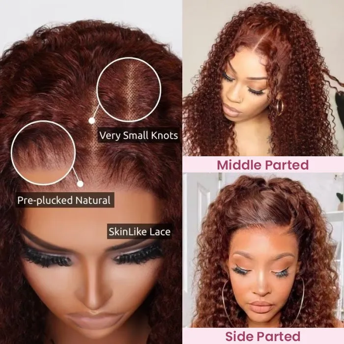 Auburn Reddish Brown Copper #33B Water Wave Curly 13x4 Lace Front Human Hair Wig