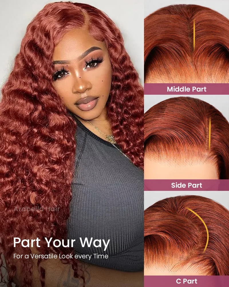Auburn Reddish Brown Copper #33B Water Wave Curly 13x4 Lace Front Human Hair Wig